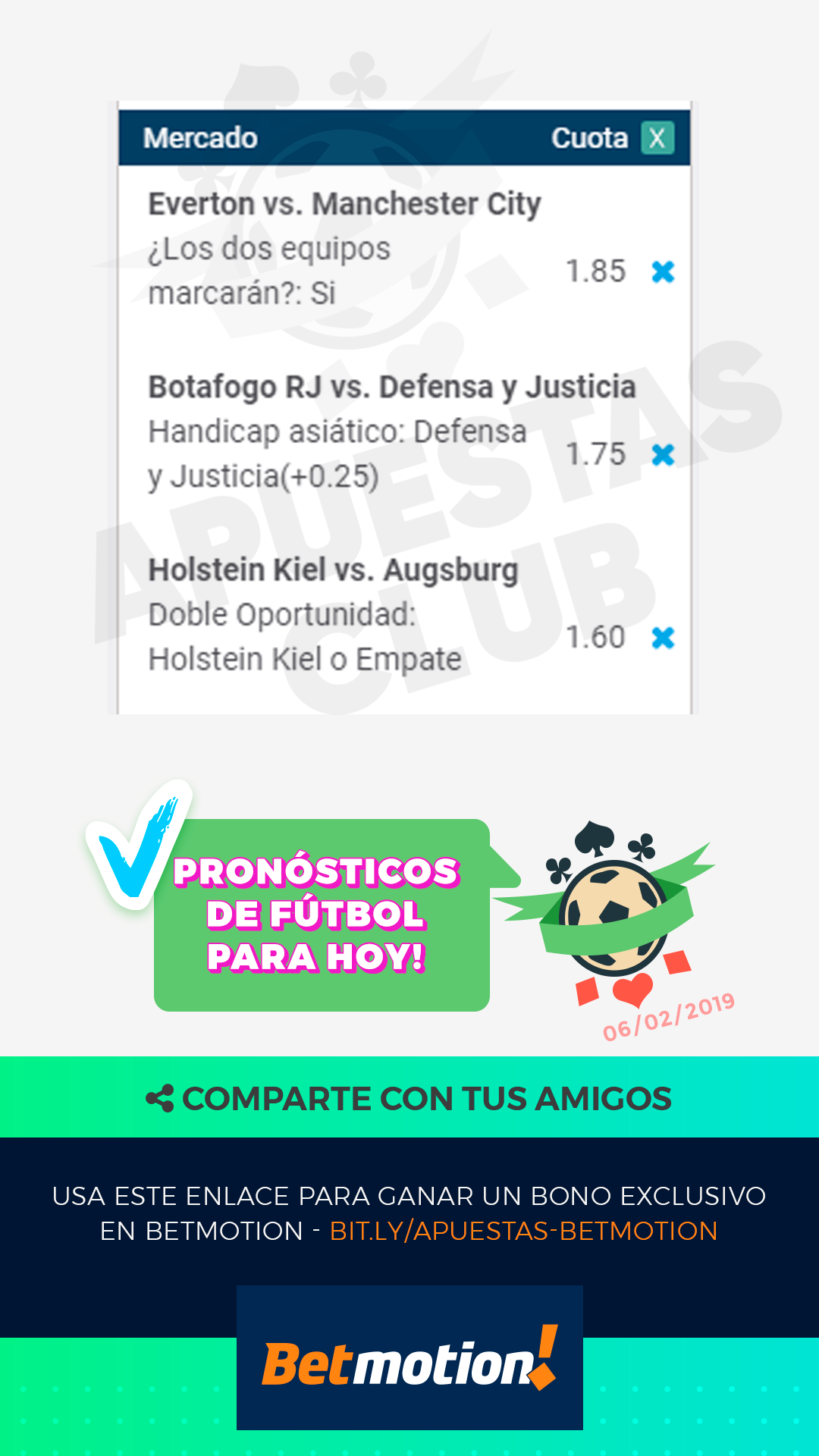 Pronosticos De Futbol Para Hoy Betmotion 06 Febrero