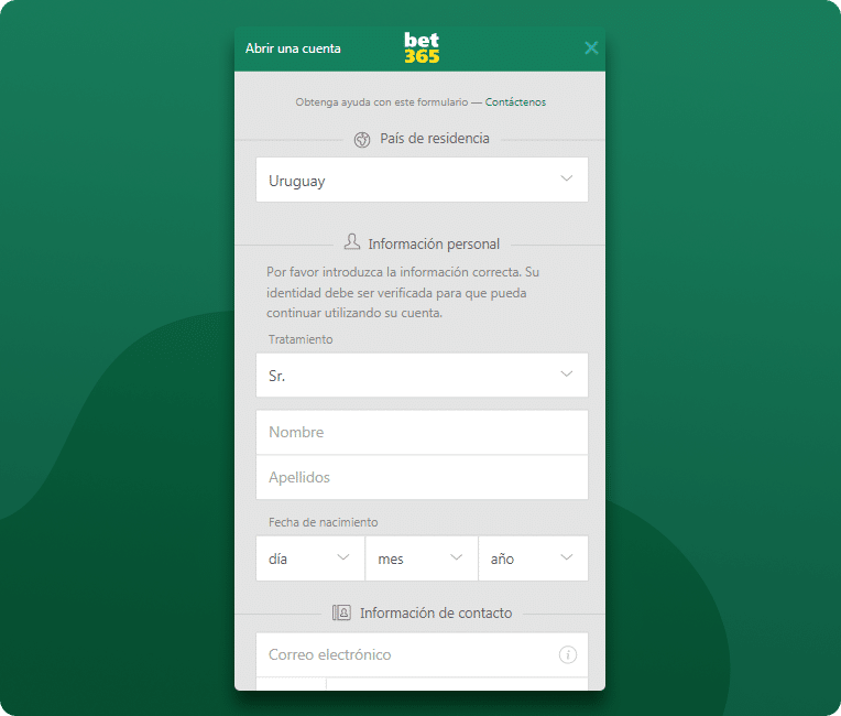 Formulario Datos Bet365