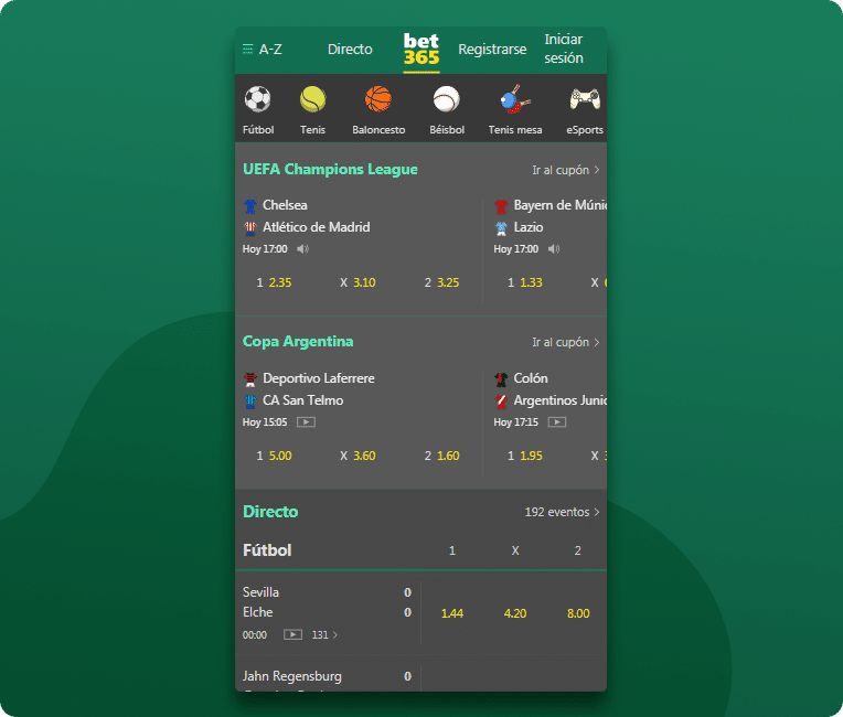 Interfaz Bet365 Para Celulares