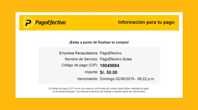 Pago Efectivo Confirmacion