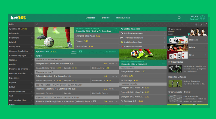 pestaña deportes en nuestra cuenta