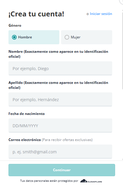 Sección de registro e ingreso del código promocional Novibet