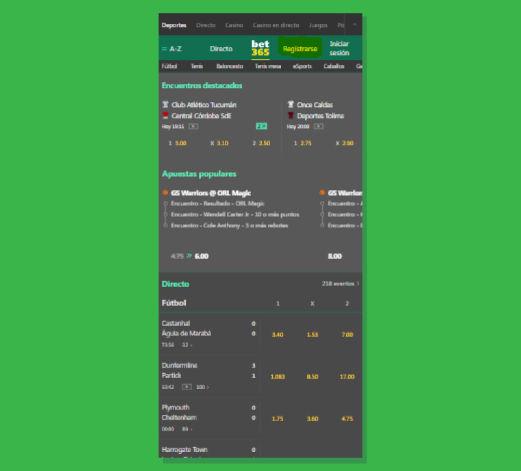 Imagen de la pagina inicial de Bet365