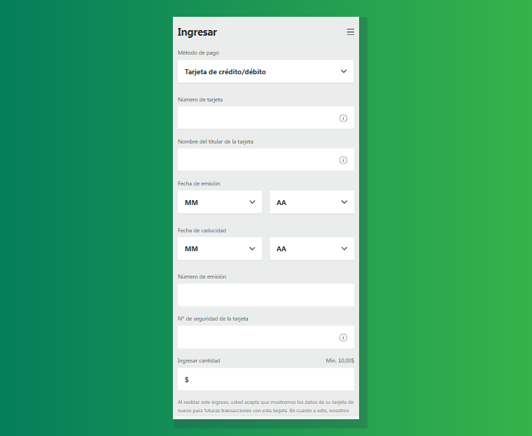 Ingresa dinero a tu cuenta de Bet365